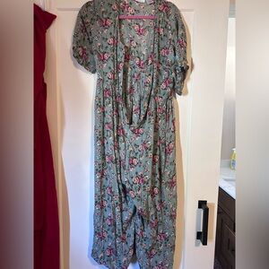 Floral Green Jumpsuit with Puff Sleeves